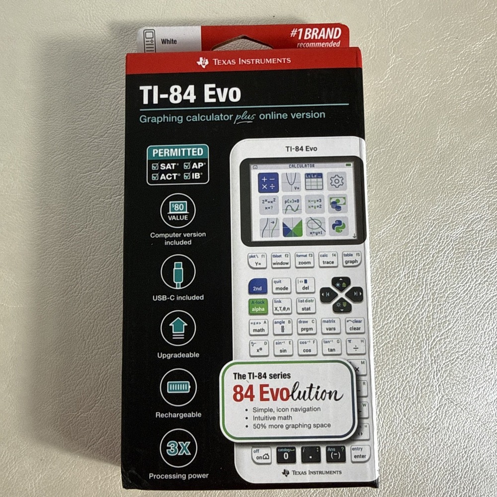 Texas Instruments TI-84 Evo Graphing Calculator USB-C Rechargeable Backlit LCD
